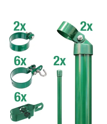 Immagine prodotto di Alberts 600181 Set di collegamento per cancello in filo metallico e recinzione in rete metallica, set, 2s, zinco-fosfatato verde, Ø cancello: 76 mm, altezza recinzione: 80 cm