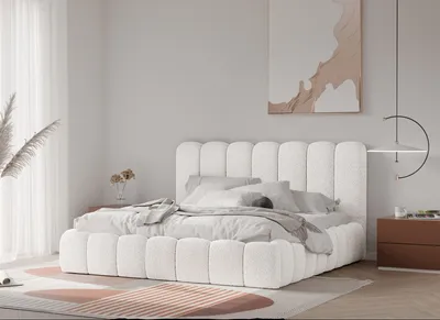 Produktbild von 4ALLHOME Polsterbett Timber mit Bettkasten und Lattenrost – Designerbett – Komfortbett mit Stauraum – Mettalrahmen mit Gasdruckfedern – Gepolstertes Bett 140x200cm, Woolly 07 Weiß