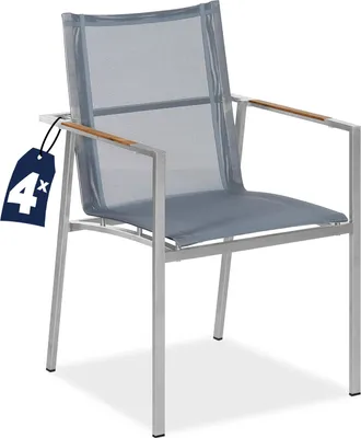 A single outdoor chair with a tag attached.