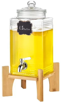 Obrázok produktu pre VEVOR dávkovač nápojov, 1,5 galónový dávkovač nápojov na párty, sklenený dávkovač džúsov so stojanom, kohútik z nehrdzavejúcej ocele, dávkovač vody na ľadový čaj, limonádu, džús, pre reštaurácie, hotely, párty