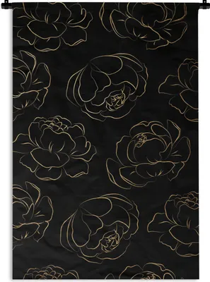 Produktbild von MuchoWow® Wandteppich Wandbehang Gold - Rosen - Muster - Linienkunst 90x135 cm Tapisserie Dekoration Wandtuch - Baumwolle - Wandskulptur