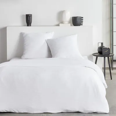 Productafbeelding van TODAY Essentiële beddengoedset, wit met crêpe-effect, voor 2 personen, 220x240 cm – 1 dekbedovertrek + 2 kussenslopen 63x63 cm