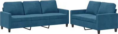 Produktbild von vidaXL 2-tlg. Sofagarnitur mit Kissen Blau Samt