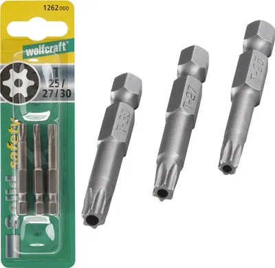 Zdjęcie produktu dla wolfcraft GmbH 4006885126206, 3 szt., Torx, TX25, TX27, TX30, 50 mm, 25,4 / 4 mm (1 / 4"), Sześciokątny