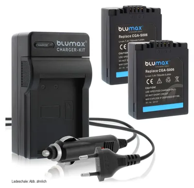 Produktbild von 2x Akku + Lader für Panasonic CGA-S006  CGR-S006E DMC-FZ50 FZ18 750 mAh 7,2V