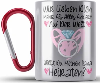 Produktbild von Trendation - Heiratsantrag Ideen Überraschung Mann Frau Heiratsantragsgeschenk Gechenke Edelstahl Tasse Karabiner Verlobung Heiraten Kinder Lustig (Rot)