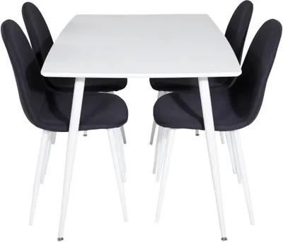 Produktbild von Polar120X80WHWH Essgruppe Esstisch weiß und 4 Polar Esszimmerstühle schwarz, weiß.