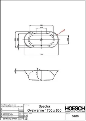 Produktbild von Hoesch Spectra Ovalbadewanne 1700 x 800 mm weiß - 6480.010