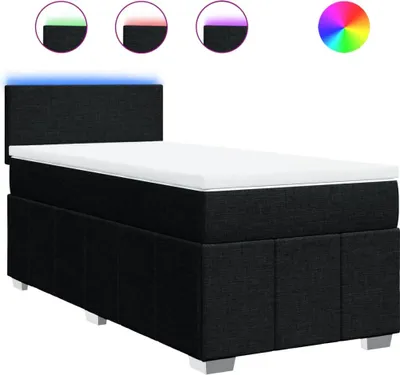 Image de vidaXL Lit boxspring avec matelas noir 100x200 cm tissu