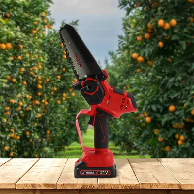 Produktbild von Mini-Kettensäge - Akku-Einhand-Astsäge - 15,2 cm Schwert - 21 V 1500 mAh - Schnitt bis 15 cm - 800 m/min - Rot/Schwarz