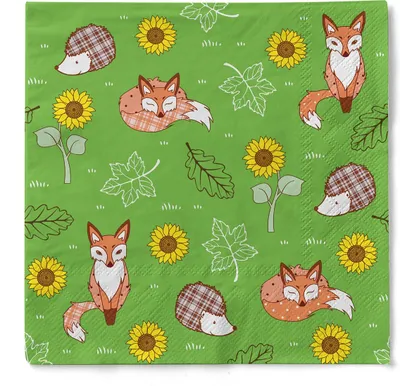 Produktbild von Sovie HOME Serviette Florian in Grün aus Tissue 33 x 33 cm, 3-lagig, 20 Stück - Waldtiere