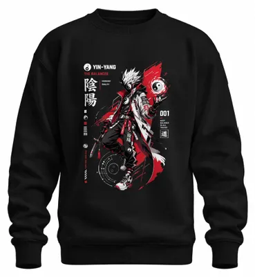Immagine prodotto di Felpa con cappuccio, stile techwear, ispirata all'anime "Balancer Yin Yang", con motivo katana, in stile giapponese anni 2000, colore nero, taglia XL
