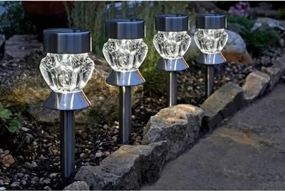 Immagine prodotto di Lampade solari da giardino Crystal, confezione da 4, vetro, doppia funzione bianco e cambio colore, SMART GARDEN