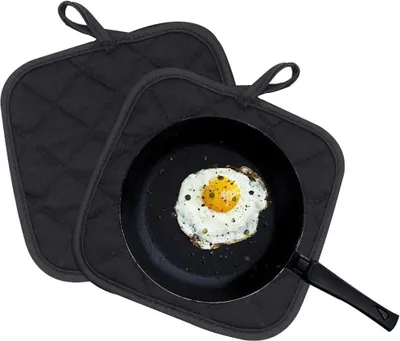 Produktbild von 3er-Set Topflappen aus Baumwolle, hitzebeständig, ideal zum Kochen, Grillen und Backen – Schwarz