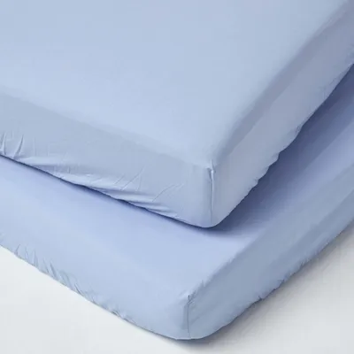 Produktbild von HOMESCAPES Spannbettlaken Kinderbett, blau, 100% Baumwolle Fadendichte 200, 2er Set, 70 x 140 cm
