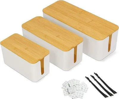 Produktbild von Famanu Kabelbox Set mit Holzdeckel - Kabelmanagement für große und kleine Kabel