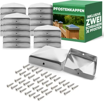 Imagen del producto de Novatool, juego económico de 20 tapas de acero inoxidable para postes de 91x91 mm, con tornillos. Cubiertas para postes, tapas para postes de 9,1 cm, para postes de madera, postes de valla, cubiertas, tapas de protección, tapas para vallas, protectores para postes
