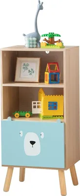 Produktbild von GOPLUS Kinder Bücherregal mit 2 Fächern & 1 Schublade, Kinderregal mit Kiefernholzbeinen & Kippsicherung, Spielzeugregal mit Cartoon-Muster, 40,5 x 29 x 85,5 cm