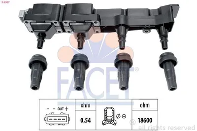 Produktbild von FACET 9.6307 Zündspule passend für PEUGEOT 207 (WA, WC) 206 Schrägheck (2A/C) 206 CC (2D) 308 SW I (4E, 4H) für CITROËN BERLINGO (B9)