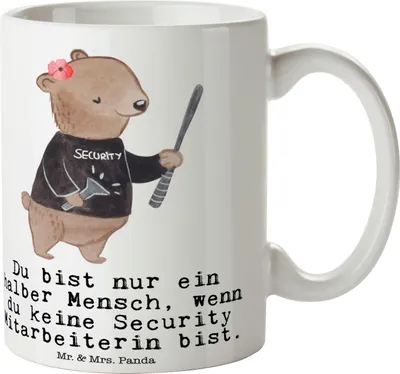 Produktbild von Mr. & Mrs. Panda Kaffeetasse Security Mitarbeiterin Herz - Weiß - Geschenk, Tasse, Kaffeebecher, Pott, Teetasse, Trinkbecher