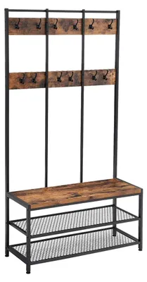 Image de Porte-manteau sur pied style industriel avec banc et étagère à chaussures