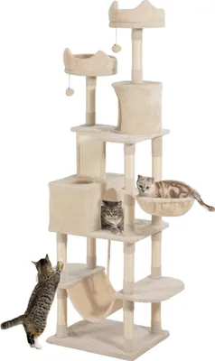 Image de Arbre à grimper pour chats - Arbre à chat - Hauteur 206 cm - 5 niveaux - Avec hamacs - Bois - Beige