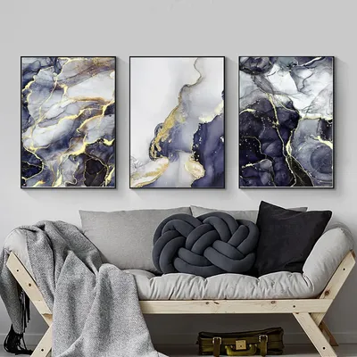 Image de Œuvres d'art abstraites pour mur, tableaux sur toile, texture marbre gris et doré, lot de 3, dimensions 70x100 cm