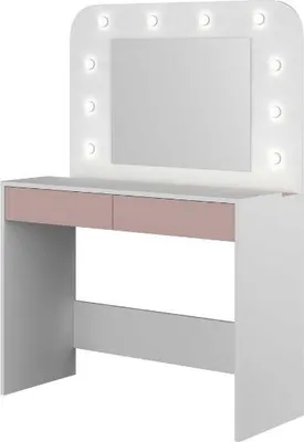 Image de Coiffeuse avec rangement & LED - Blanc & Rose - JOSEPHINE