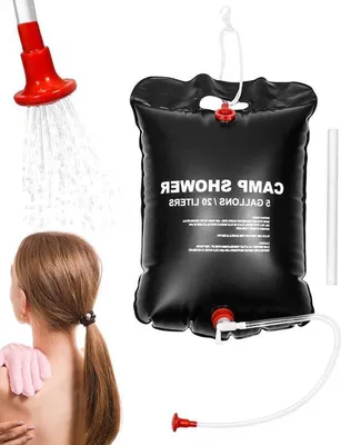 Image de Sac de douche solaire portable de 20 litres - Bras de douche de camping portable - Kit de douche d'extérieur pour se doucher en plein air