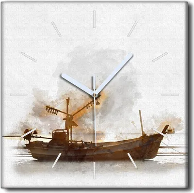 Produktbild von Coloray Uhr auf Leinwand 30x30 cm Wand Uhr Dekoration Wohnzimmer Segeltuch weiße Zeiger -Bootsschiffboot.