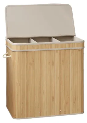 Produktbild von Wäschekorb mit Deckel – Wäschekorb aus Bambus – abnehmbarer Wäschesack – 41,5 x 62,5 x 61 cm