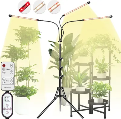 Produktbild von LED Pflanzenlampe Vollspektrum Höhenverstellbar Dimmbar,Pflanzenlicht mit Ständer Timer 3Modi,Wachstumslampe Gewächshaus Zimmerpflanze(3 Lichtröhren)