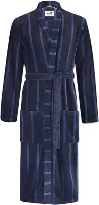Image de Unyqoos® Peignoir de bain pour hommes Ten Cate en polaire, col kimono, rayures bleues, ceinture réglable, coupe confortable, taille XL