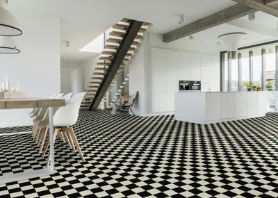 Produktbild von CV Bodenbelag Vinylboden Schachbrett 200 x 200 cm Auslegware Meterware Schwarz Weiß
