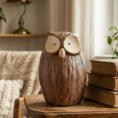 Image de Figurine de décoration hibou "Mariella" en terre cuite, hauteur 19 cm, Dekoeule
