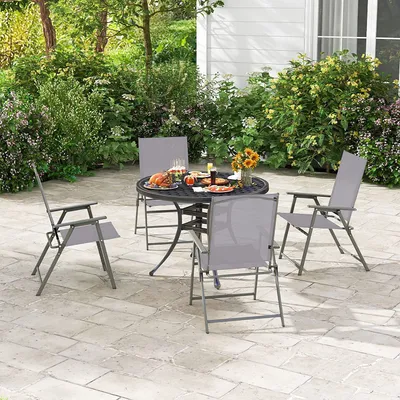 Produktbild von GOPLUS 4er Set Gartenstuhl Klappbar, Klappstuhl mit Rücklehne & Armlehne, wetterfest Balkonstuhl 150 kg belastbar, Garten, Terrasse, Balkon