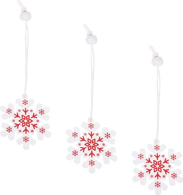 Image de SPRINGOS Pendentifs en bois Blancs avec ornements rouges 3 pcs. Décoration de Noël Décoration d'arbre de Noël (flocons de neige)