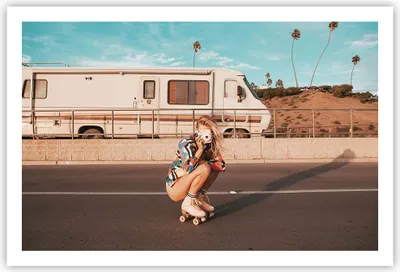 Produktbild von Poster - Poster ohne Rahmen - Reise Frau Rollschuhe - 91,5x61 cm - Wand Bild - Wanddeko - Wandbilder - Kunstposter - Wandposter - Bilder - Kunstdruck - Wanddekoration - Wandbild - P2XAA91x61-5079