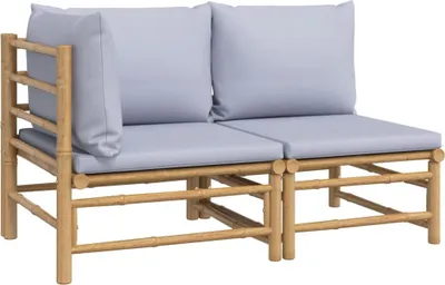 Immagine prodotto di set di 2 pezzi per salotto da giardino grigio chiaro con cuscini in bambù