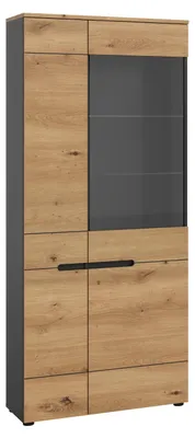 Immagine prodotto di Vetrina Canu 1 anta, 1 anta in vetro decoro rovere, grigio scuro.