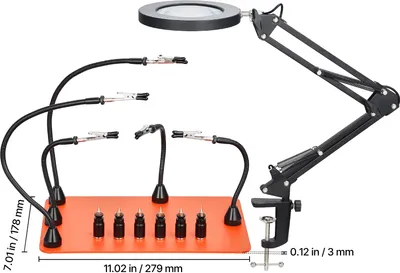 Produktbild von SucceBuy Löthilfe Dritte Hand mit magnetischer Basis, 2-in-1-Lötstation mit LED-Vergrößerungslampe (3-fach) & 5 flexiblen Armen, 6 Leiterplattenhaltern, ideal für elektronische Reparaturen