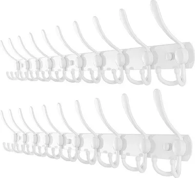 Image de Crochets muraux en acier inoxydable, 10 crochets, blancs, lot de 2