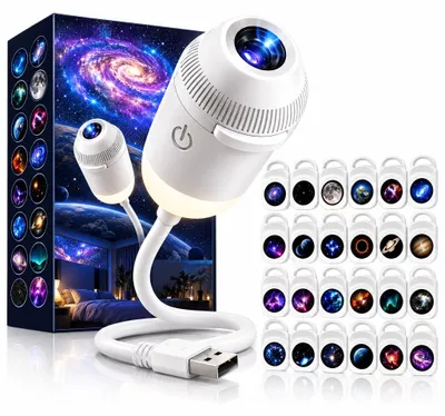 Galaxie-Projektor Nachtlicht, 24-in-1, HD 5D, USB, Weiß