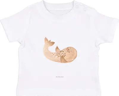 Produktbild von Mr. & Mrs. Panda  T-Shirt Robbe Liegen 6. - 12. Monat - Weiß - Geschenk, Kinder Oberteil, Babyshirt, Meerestier, Lustige Sprüche, Nordsee, Baby, Seehund, Ostsee, Top