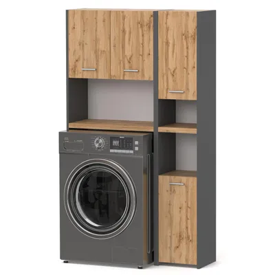 A laundry cabinet set with a washing machine.