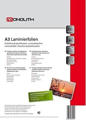 Produktbild von MONOLITH Laminierfolien 80µ hochglänzend DIN A3 25 Stück