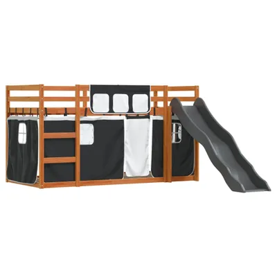 Produktbild von Möbel Etagenbett Einzelbett - Gästezimmer - mit Rutsche und Gardinen Weiß und Schwarz 90x200 cm - Polsterbett Klassische Betten CLORIS3216864