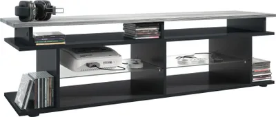 Produktbild von Vladon TV Board Movie V3 Game On 138,5 x 39 x 37,5 cm , Korpus in Schwarz matt, Game Aufsatz in Avola-Anthrazit