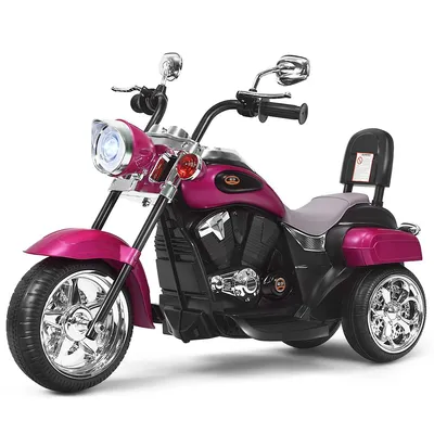 Immagine prodotto di COSTWAY 6V moto elettrica bambini con faro regolabile, triciclo moto elettrico con suono, clacson, specchietto retrovisore, pedali, velocità 2,5-3 km/h (rosa)