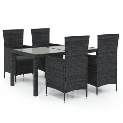 Produktbild von vidaXL 5-tlg. Garten-Essgruppe mit Kissen Poly Rattan Schwarz